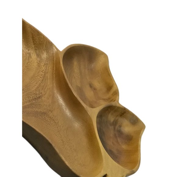 Vintage Monkeypod Wood Bowl Leaf Shape Divided Serving Trays Nuts Candy - Picture 5 of 12